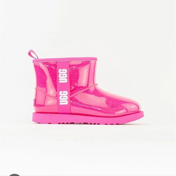 UGG | Classic Clear Mini Dragon Fruit Pink Waterproof Rain Boots Size 4 - Picture 1 of 7
